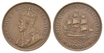 ЮАР 1 пенни 1929 Георг V (1910-1937) KM 14.3 бронза    4634-645