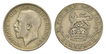 Великобритания 6 пенсов 1921 Георг V (1910-1936) KM 815a.1, Spink 4024 серебро 4643-849