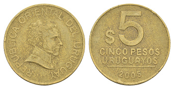 Уругвай 5 песо 2005 KM 120.2 алюминиевая бронза 4167-814