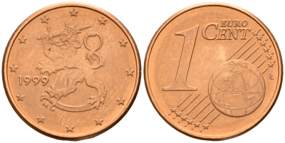 Финляндия 1 евроцент 1999  KM 98 сталь плакированная медью  UNC  4189-217