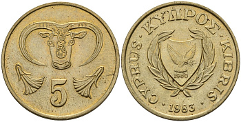 Кипр 5 центов 1983 голова быка KM 55.1 никель латунь 4141-923