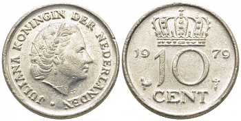 НИДЕРЛАНДЫ 10 ЦЕНТОВ 1979 ЮЛИАНА KM 182 никель 112-352