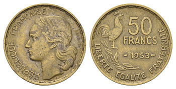 Франция 50 франков 1953 KM 918.1 алюминиевая бронза 4660-325