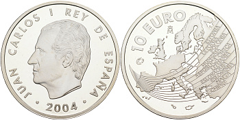Испания 10 евро 2004 M, Расширение ЕС KM 1099 серебро PROOF 02-203-25
