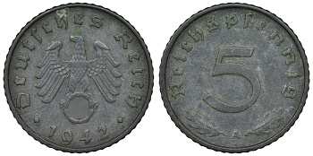 Германия 5 рейхспфеннигов 1942 A KM 100, J. 370 цинк 4121-737