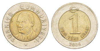 Турция 1 лира 2006 Кемаль Ататюрк KM 1169 биметалл 4648-811