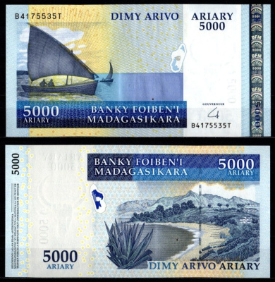 Мадагаскар 5000 ариари (25000 франков) ND (2007-2015) Pick 91 b бумага 7214-47-3-1