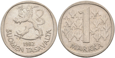 ФИНЛЯНДИЯ 1 МАРКА 1982 К KM 49а медно-никель 4589-445