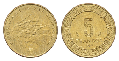 Экваториальная Гвинея 5 франков 1985 год-тип KM 62 алюминиевая бронза UNC 4669-441