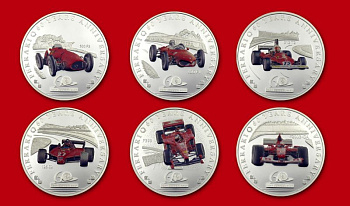 Палау набор из 6 монет 2007 60 лет Феррари, спортивные автомобили, в оригинальной коробке, с сертификатом, цветная эмаль серебро PROOF 4-3-3-05