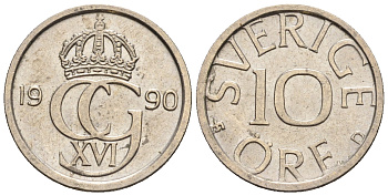 Швеция 10 эре 1990 Карл XVI Густав (1973- ) KM 850 медно-никель 4609-968