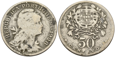 Португалия 50 сентаво 1928  KM 577 медно-никель    4153-117