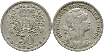 Португалия 50 сентаво 1955 KM 577 медно-никель 61-121