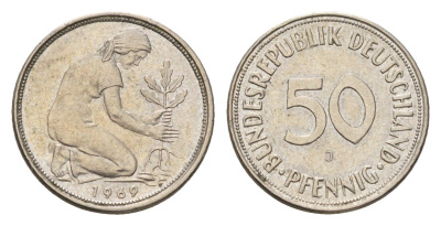 ФРГ 50 пфеннигов 1969 J KM 109, J. 384 медно-никель 4621-119