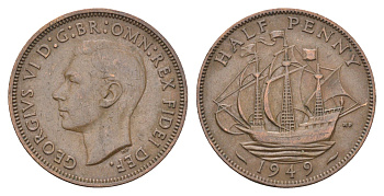 Великобритания 1/2 пенни 1949 Георг VI (1936-1952) KM 868, Spink 4118 бронза    4660-626