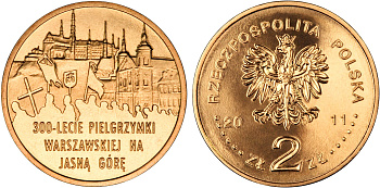 Польша 2 злотых 2011 MW, 300 лет Варшавского паломничества к Ясной Горе KM 784 нордик UNC 4676-816