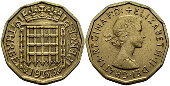 Великобритания 3 пенса 1963 Елизавета II (1952-2022) KM 900, Spink 4153 никель латунь 51-211