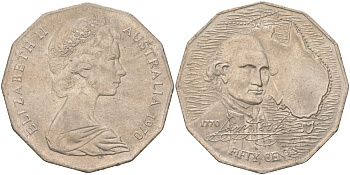 Австралия 50 центов 1970 200 лет австралийскому путешествию капитана Кука KM 69 медно-никель UNC 4512-1212