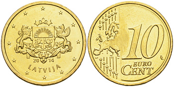 Латвия 10 евроцентов 2014 KM 153 нордик UNC 4364-1624