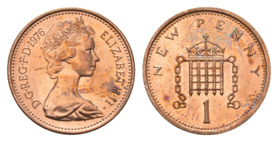 Великобритания 1 пенни 1976 Елизавета II (1952-2022) KM 915, Spink 4237 (B1) бронза UNC 4697-945