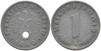 ГЕРМАНИЯ 1 РЕЙХСПФЕННИГ 1940 A KM 97, J. 369 цинк 4387-215