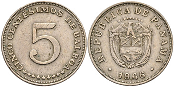 Панама 5 сентесимо 1966 KM 23.2 медно-никель 4143-451