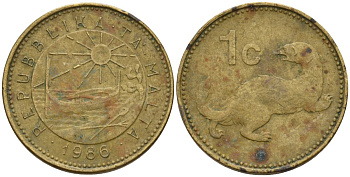 Мальта 1 цент 1986 ласка, горностай KM 78 никель латунь 4596-821