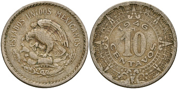 Мексика 10 сентаво 1946 KM 432 медно-никель 4135-342