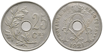 БЕЛЬГИЯ 25 САНТИМОВ 1921 BELGIQUE KM 68.1 медно-никель 4364-3744