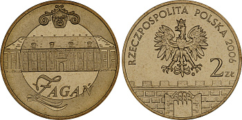 Польша 2 злотых 2006 MW, серия польские города, Жагань (Zagan) KM 569 нордик UNC 4448-534
