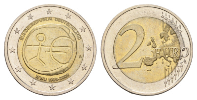 Германия 2 евро 2009 10 лет монетарной политики ЕС (EMU) и введения евро KM 277 биметалл aUNC 4693-1033