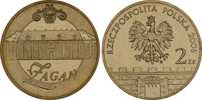 Польша 2 злотых 2006 MW, серия польские города, Жагань (Zagan) KM 569 нордик UNC 4448-534