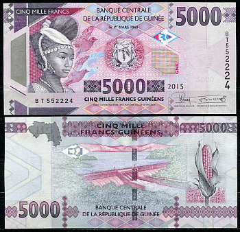 Гвинея 5000 франков 2015 женщина, Кинкон ГЭС Pick 49 a бумага UNC (пресс) 448-132-2