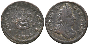 ДАНИЯ 1/2 СКИЛЛИНГА 1694 КРИСТИАН V (1670-1699) KM 421.1 медь 100-1153