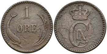 ДАНИЯ 1 ЭРЕ 187Х GS, КРИСТИАН IX (1863-1906) KM 792.1 бронза 4549-1146