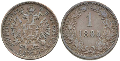 АВСТРИЯ 1 КРЕЙЦЕР 1885 ФРАНЦ ИОСИФ (1846-1918), БОЛЬШОЙ ОРЁЛ KM 2187 медь 201-913