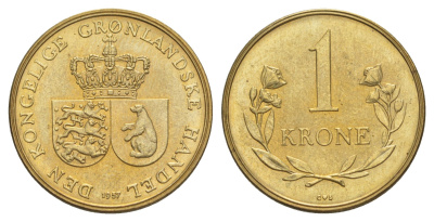 Гренландия 1 крона 1957 KM 10 алюминиевая бронза UNC 3711-2143