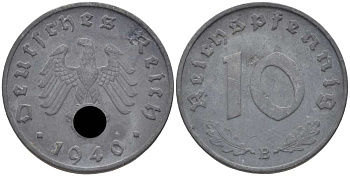 Германия 10 рейхспфеннигов 1940 B KM 101, J. 371 цинк 4401-845