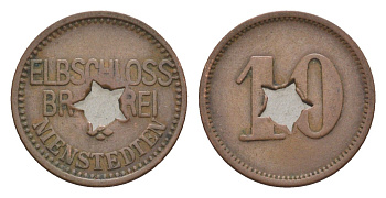 Нинштедтен, Пивоварня Эльбшлосс 10 пфеннигов ND Men05 18876.4, Men18 23618.4 латунь 4636-1257