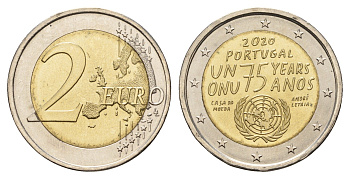 Португалия 2 евро 2020 75 лет ООН KM 910 биметалл UNC 68-925