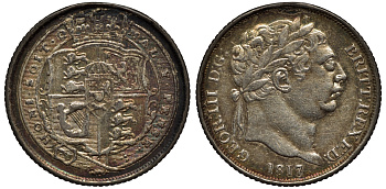 Великобритания 6 пенсов 1817 Георг III (1760-1820), реставрация гурта Spink 3791 серебро 1523-1224