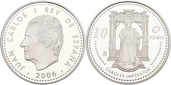 Испания 10 евро 2006 M, Выдающиеся европейцы - Карл V KM 1122 серебро PROOF 06-266-33
