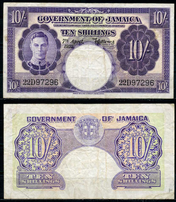 Ямайка 10 шиллингов 1955 7 апреля 1955, Георг VI Pick 39  бумага   451-452-1