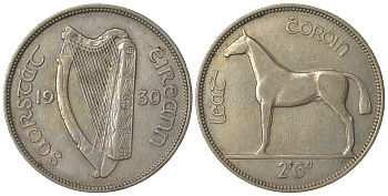 ИРЛАНДИЯ 1/2 КРОНЫ 1930 ЛОШАДЬ KM 8 серебро 633-131