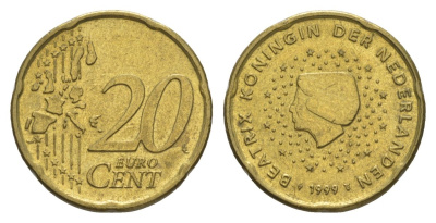 Нидерланды 20 евроцентов 1999 KM 238 нордик 4631-551