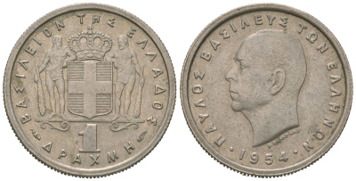 Греция 1 драхма 1954 Павел I (1947-1964) KM 81 медно-никель 4621-452