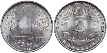 ГДР 1 МАРКА 1962 А KM 13 алюминий aUNC 1523-144