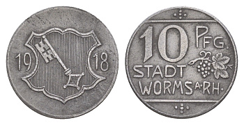 Вормс 10 пфеннигов 1918 Funck 613.2A, Men05 27640.2, Men18 34694.2 железо 4643-1019