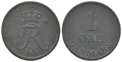 Дания 1 эре 1955 N; S, Фредерик IX (1947-1972) KM 839 цинк 211-166