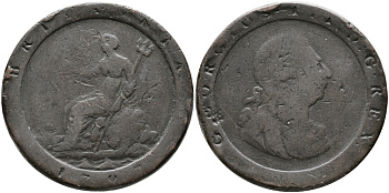 Великобритания 1 пенс 1797 Георг III (1760-1820) KM 618, Spink 3777 медь 91-332